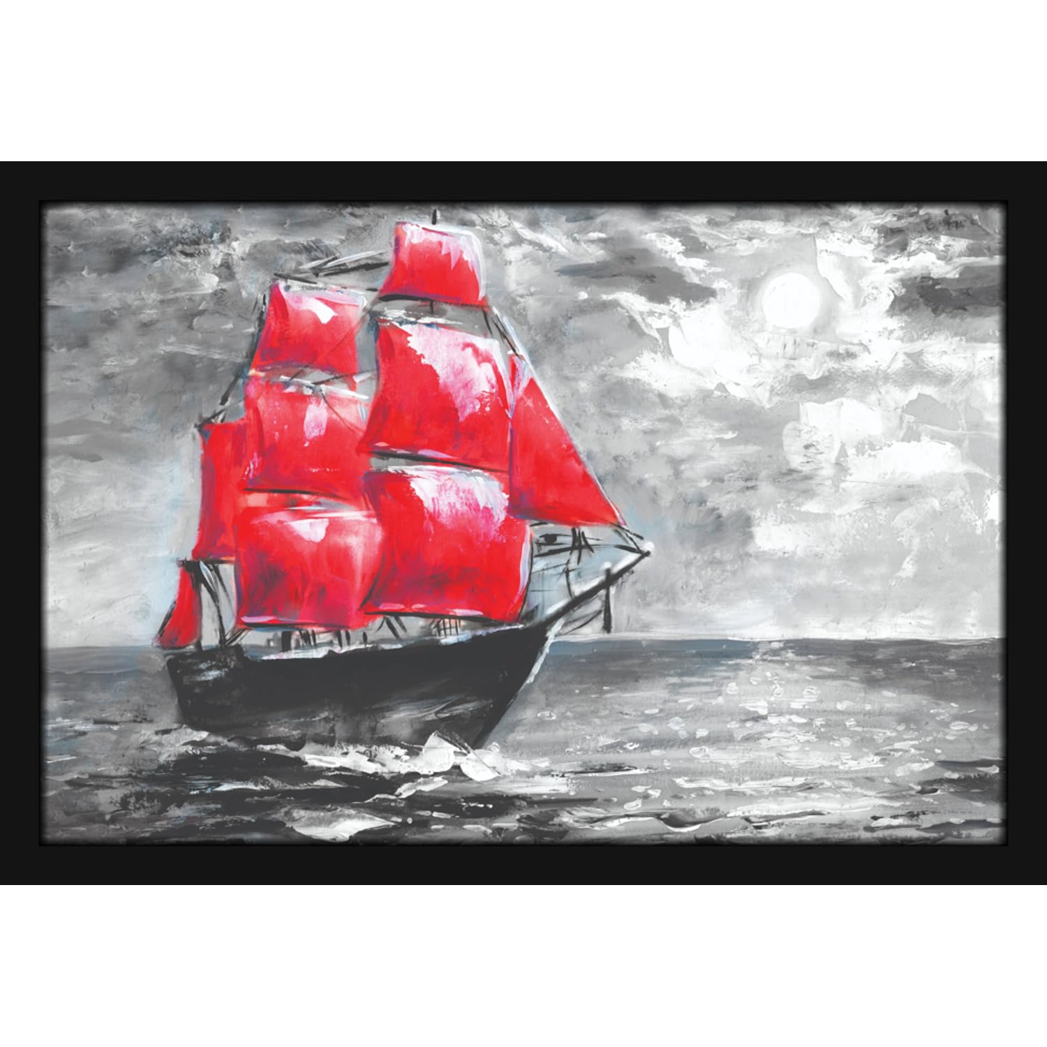 mad masters Sails Ship in Ocean Oil Painting with Frame Wall Decorative Items for Living Room Bedroom Home and Office, 12 x 18, Multicolour