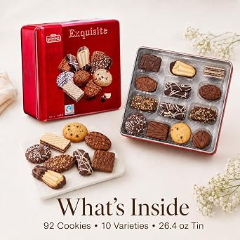 European Cookie Variety Pack, 92 Cookies, 10 Varieties - Gift Tin, 26 oz | Lambertz German Chocolate and Butter Assorted Cookies, Sealed Tin for Freshness, Holiday Gifting and Office Sharing