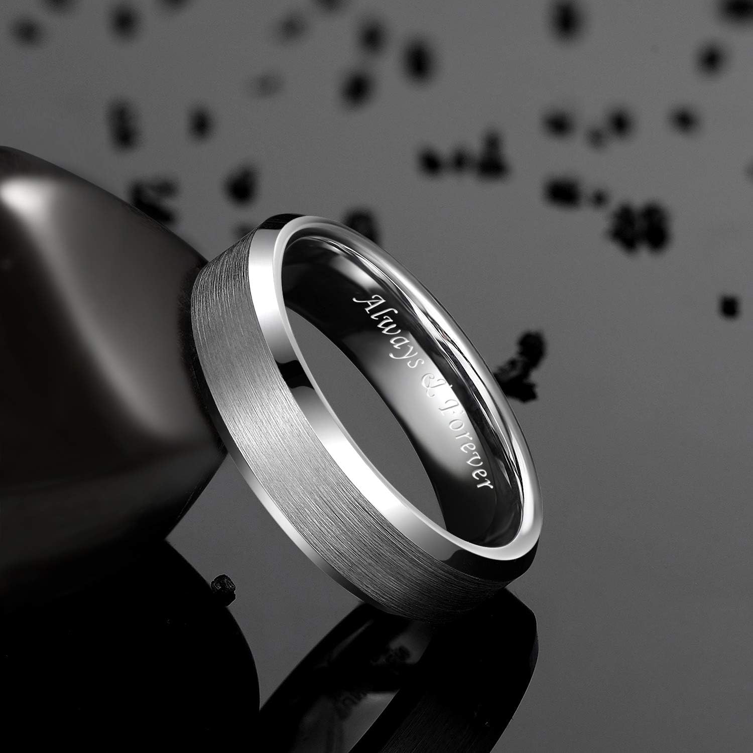 Greenpod 4MM 6MM 8MM Tungsten Carbide Engagement Ring Brushed Beveled Edge Polished Silver Wedding Band for Men Women Engraved I Love You Always & Forever Size 4-15 6mm Alway & Forever 11 image 2 of 6 B08JTYW588