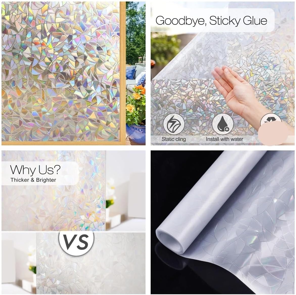 Wide 75/90 cm 3D Vinyl Window Privacy Film, Heat Insulation Rainbow Films, UV Protection Decorative Glass Stickers for Room(Color10,30x500 cm)