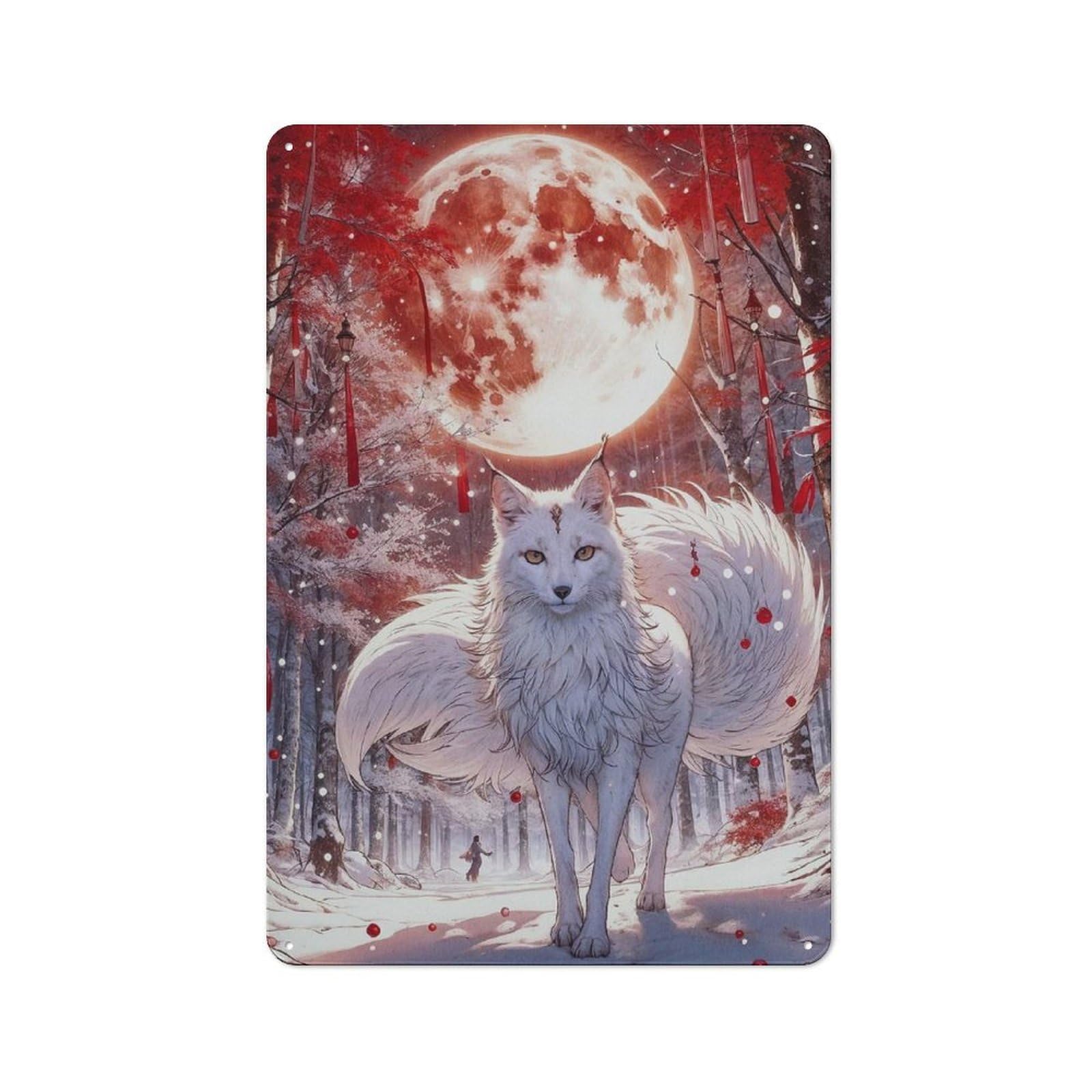 Junmoney Cherry Blossom Wolf-1 For Garden Room Or Summerhouse, Cherry Blossom Wolf Retro Tin Sign 30X20cm, For Garage, Workshop And Man Cave Decoration