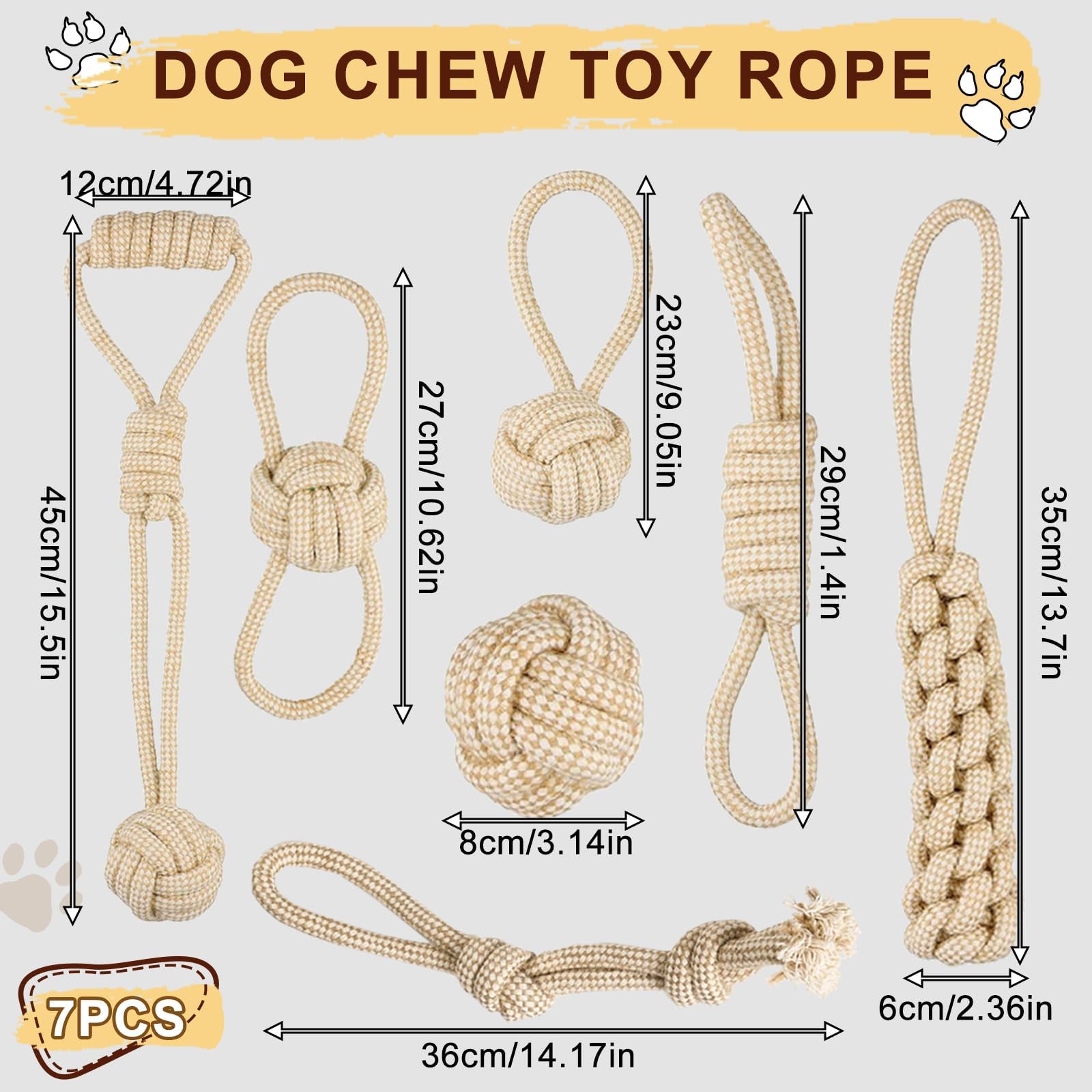 7 Stück Hundespielzeug Seil, Hundespielzeug Set mit Knoten Ball Robustes Kauspielzeug Hund Interaktives Kauen Hundeseil Welpenspielzeug für Welpen Kleine Mittelgroße Große