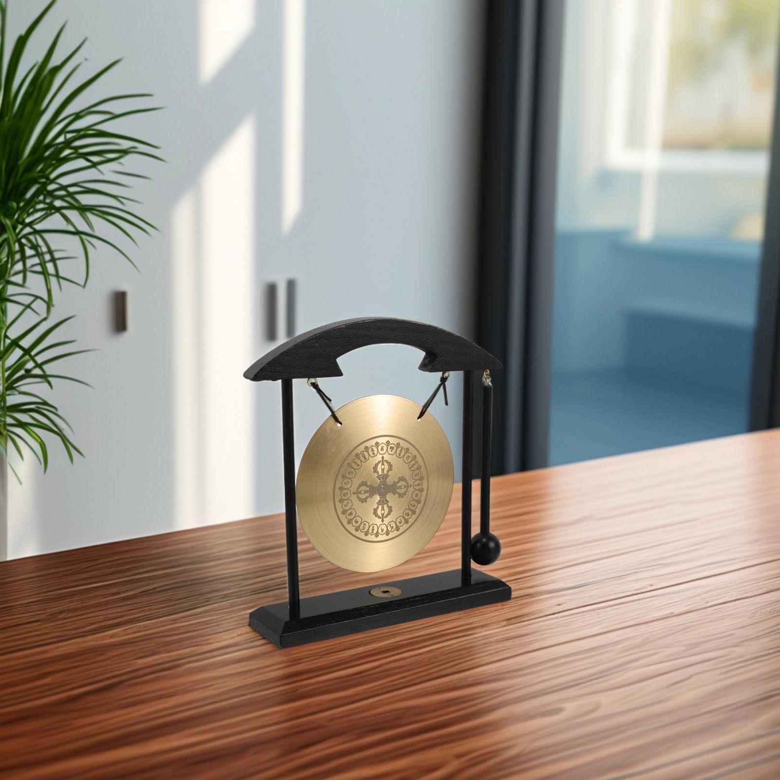 VALICLUD Campana Gong de Escritorio Feng Shui de Latón Gran Gong Vajra Decoración Zen Hogar Meditación Amuleto Buena Suerte Adorno Oficina con Soporte y Mazo