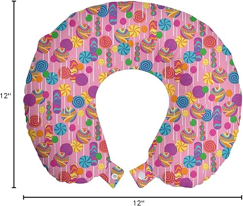 Miniatura 3 de Lunarable Almohada de viaje colorida para el cuello, diseño de caramelos, elementos multicolores, divertido diseño de azúcar, divertido tema de