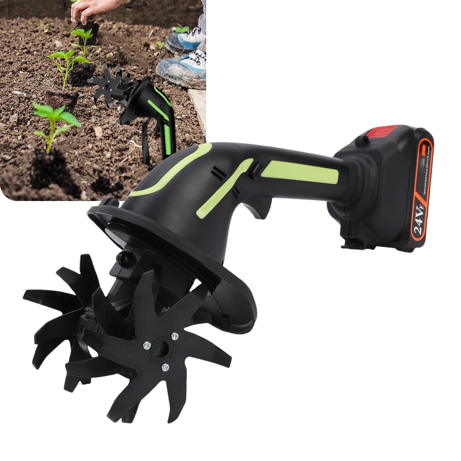 Motozappa a batteria, larghezza di lavoro 10 cm, profondità di lavorazione 10 cm. Motozappa elettrica professionale per la preparazione del terreno. (Spina europea)