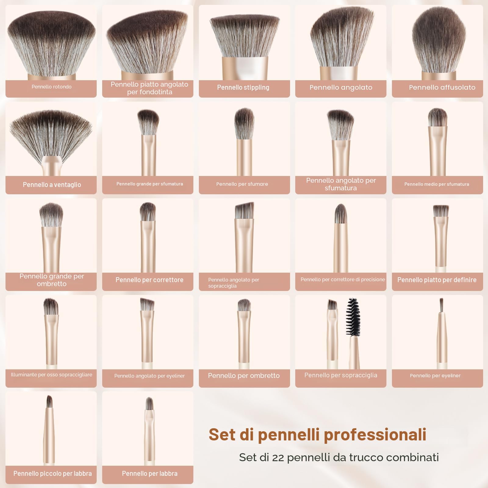 HEYMKGO Pennelli per Trucco Pennello 22PCS Professionale Sintetico Premium Fondotinta Cipria Fard Pennello Viso Ombretto Eyeliner Pennelli per Trucco+4 Puff Trucco Spugna Pulizia+Borsa Cosmetici