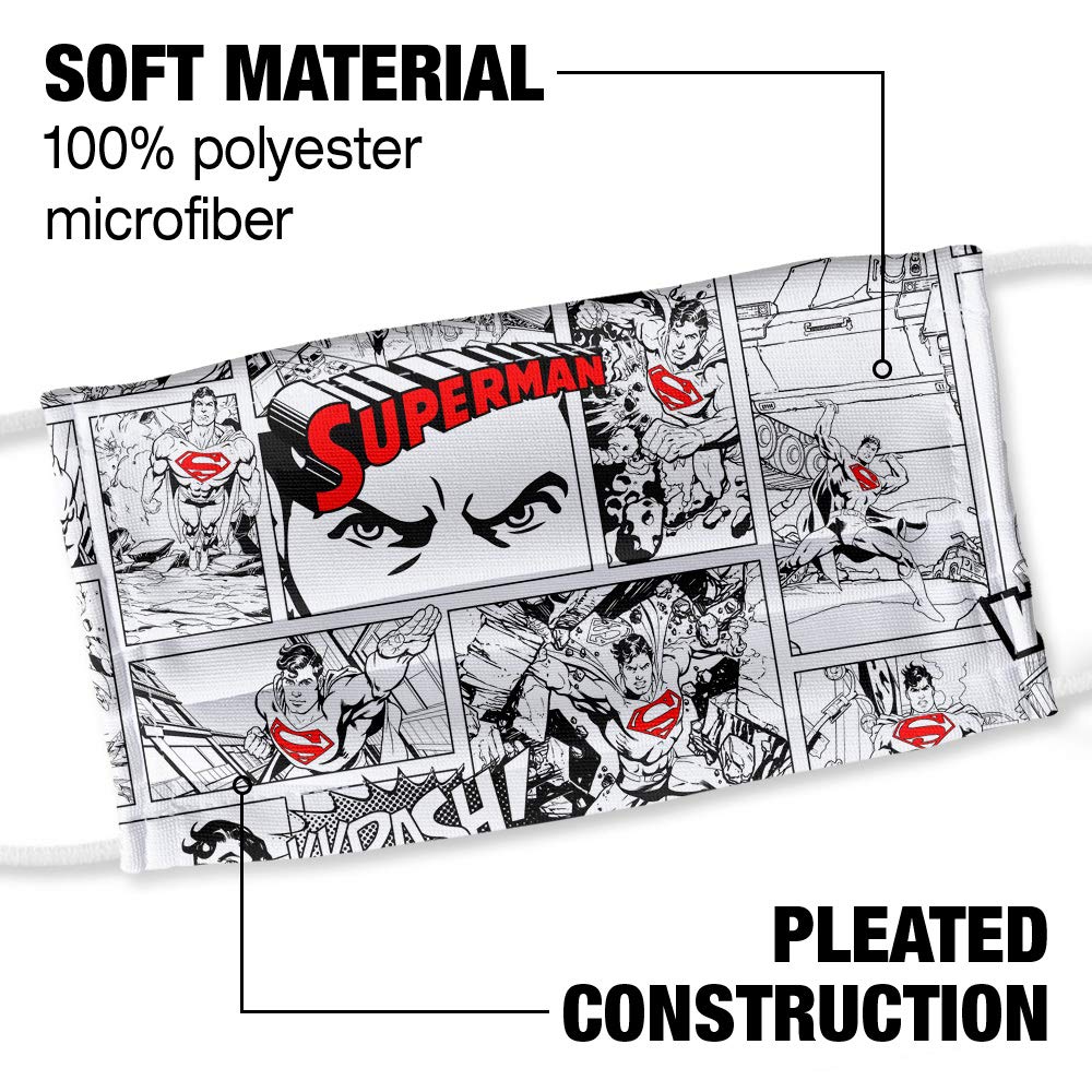 Popfunk Superman Comic Panels Pattern 1-Ply Reusable Face Mask Covering with Adjustable Nose Wire, Unisex