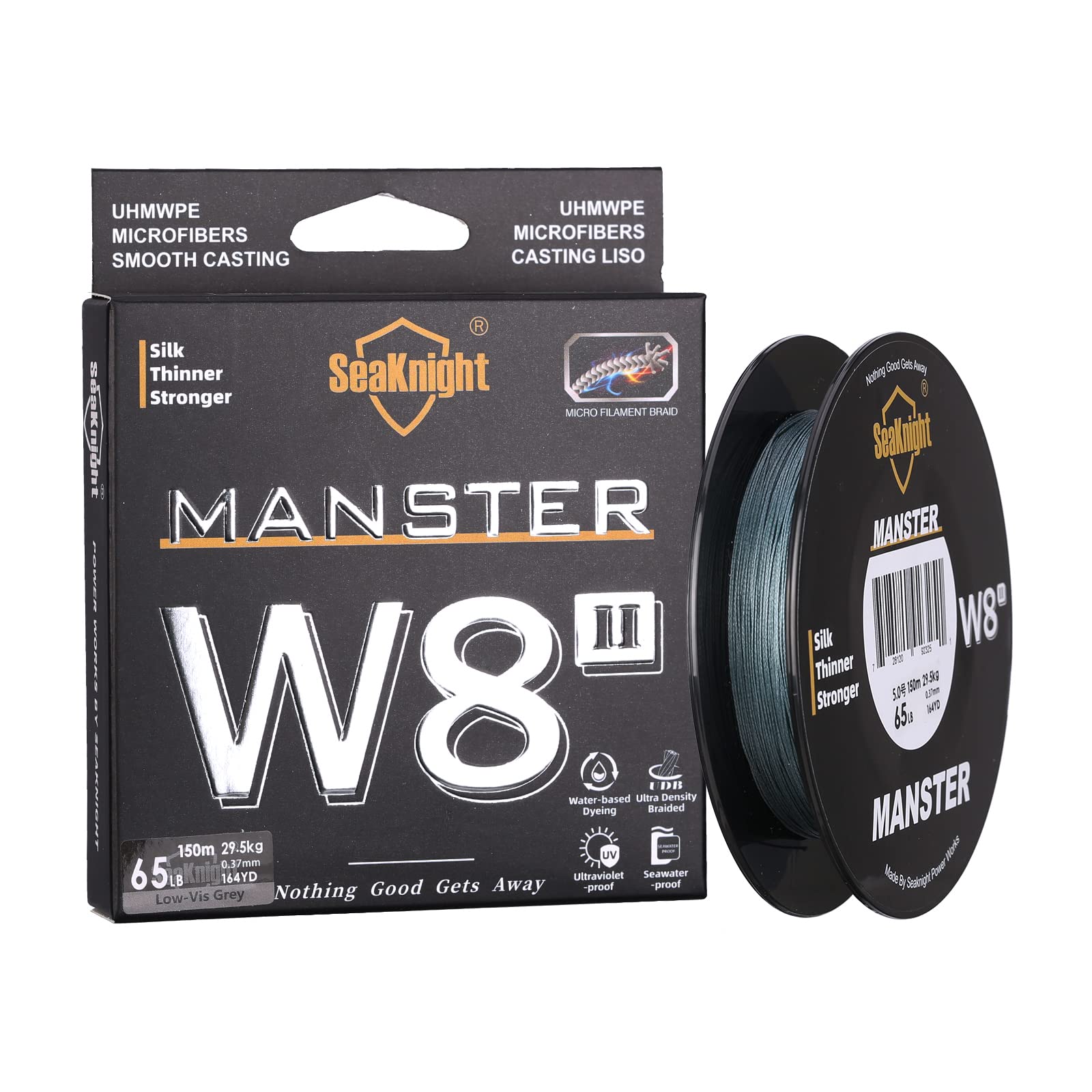 Seaknight W8 II 8 Strands Braided Lines 150M Smooth PE Braid Multifilament Wire Carp Fishing Lines Double Coating UV-proof Saltwater-proof Fishing Line for Sea Fishing 15-100LB