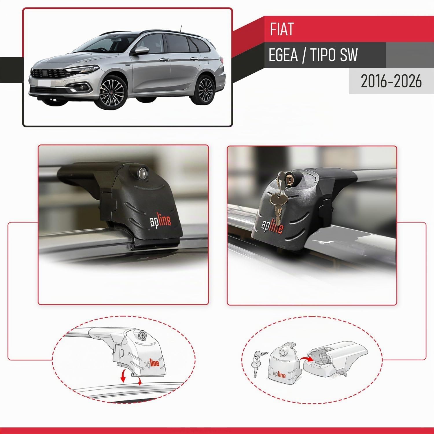 Compatibile con Fiat Egea Tipo SW 2016-2026 ACE-2 modello Barre Tetto Portapacchi Auto Barre Portatutto Grigo Alluminio Barre