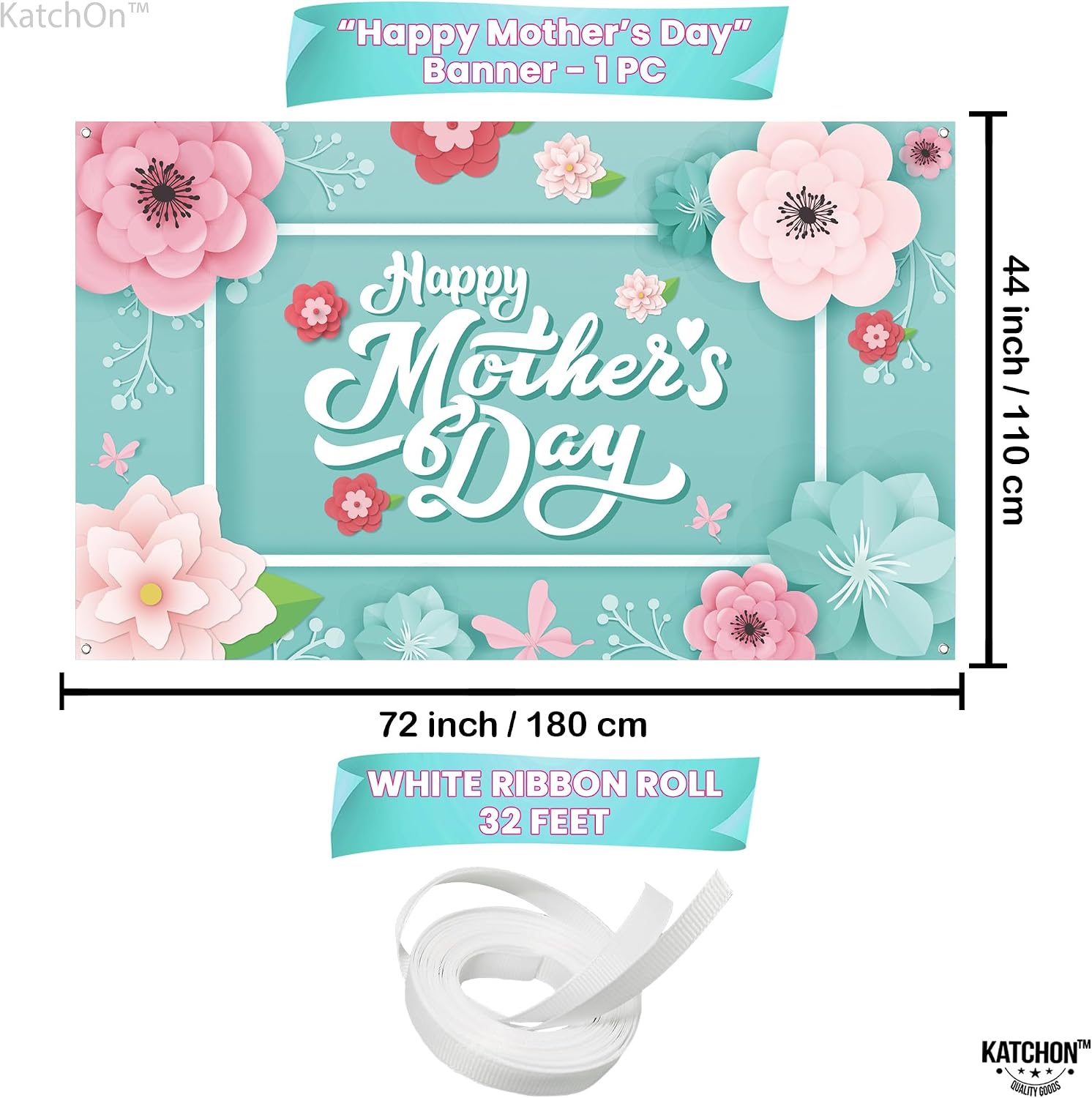 KatchOn, Happy Mothers Day Banner - XtraLarge, 72x44 Inch | Happy Mothers Day Poster Banner | Pastel Teal Mothers Day Backdrop for Happy Mothers Day Decorations | Happy Mothers Day Sign