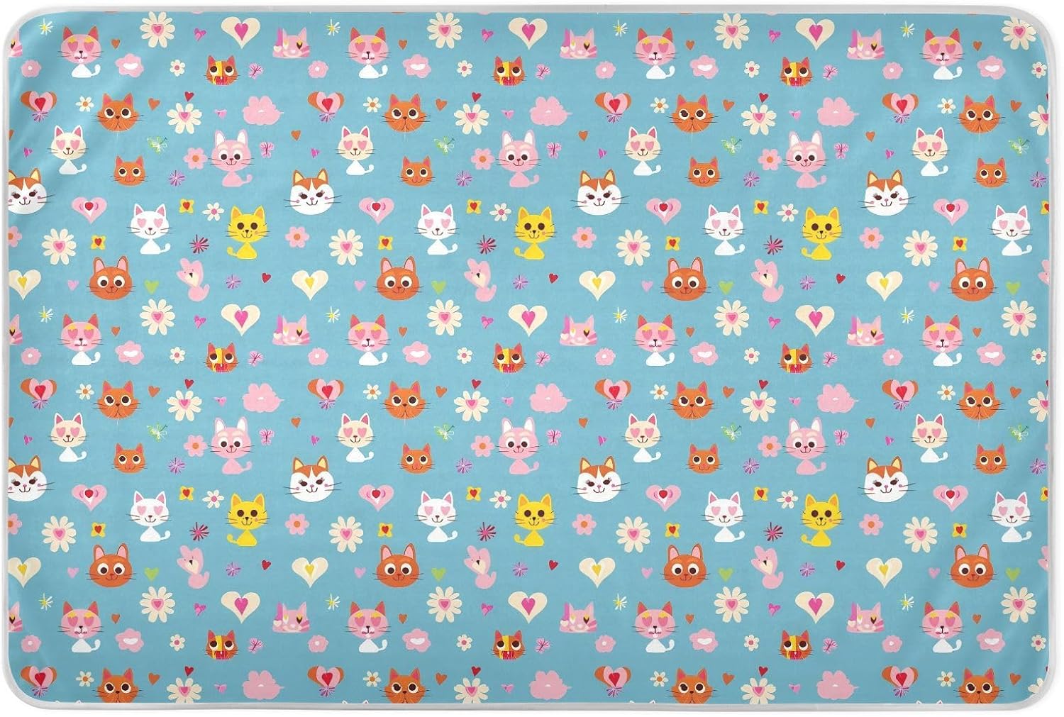 Simple Cartoon Cats Extra Large Resuable Toddler Mattress Pads Soft Absorbent Baby Pee Pads Slip-Resistant Toddler Bedding Products for Infant Baby , 52" L x 34" W