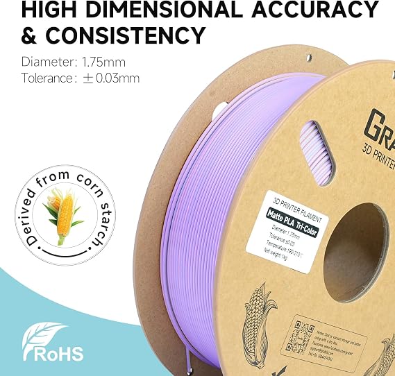 Gratkit マット3色PLAフィラメント、共押出PLAフィラメント1.75mm、+/-0.03mm、1KG/ロール、高速マットPLA、トパーズ。
