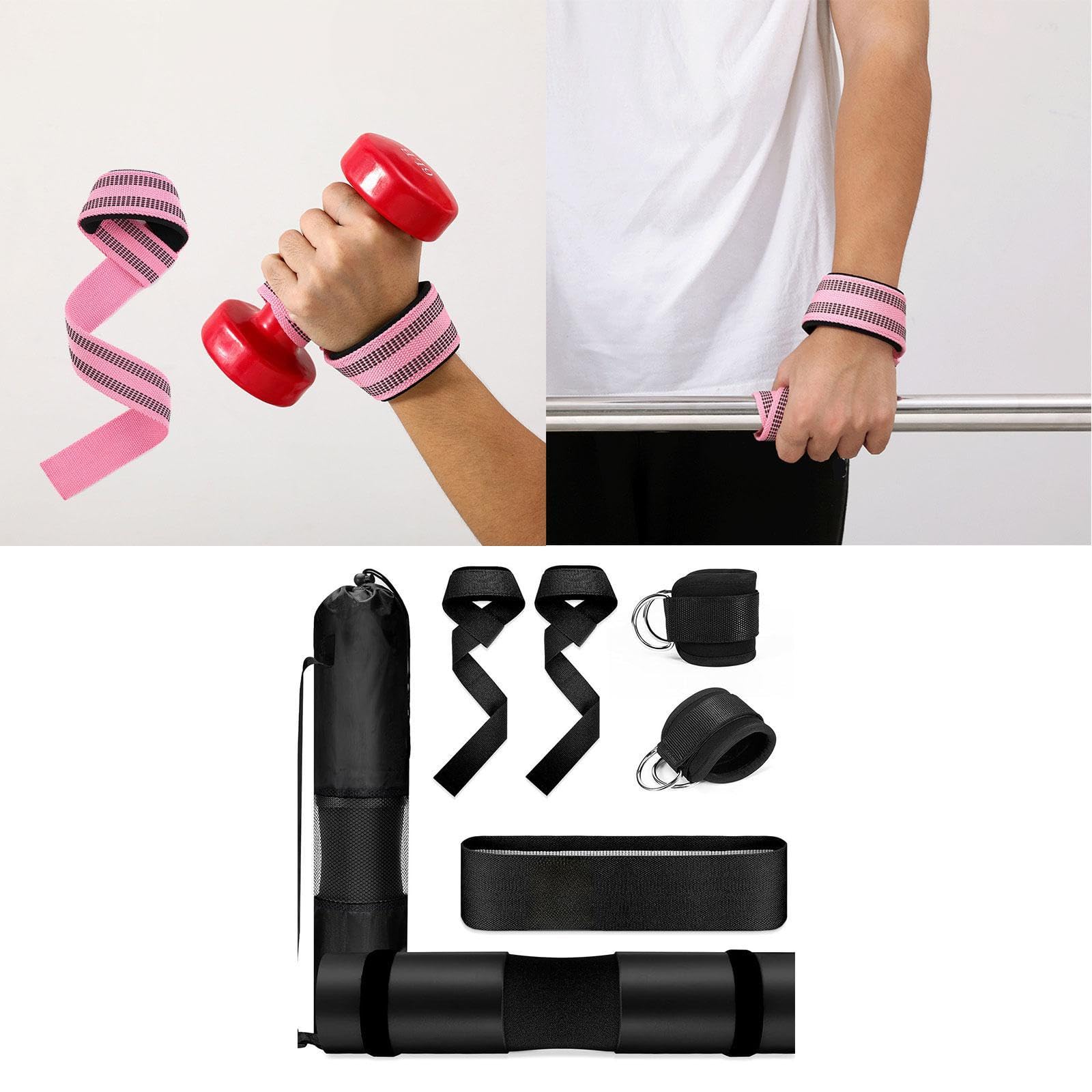 Langhantelpolster Set für Kniebeugen, Schulter & Nackenschutz mit Widerstandsband, Stangenkissen für Hip Thrust, Gewichtheben, Fitness