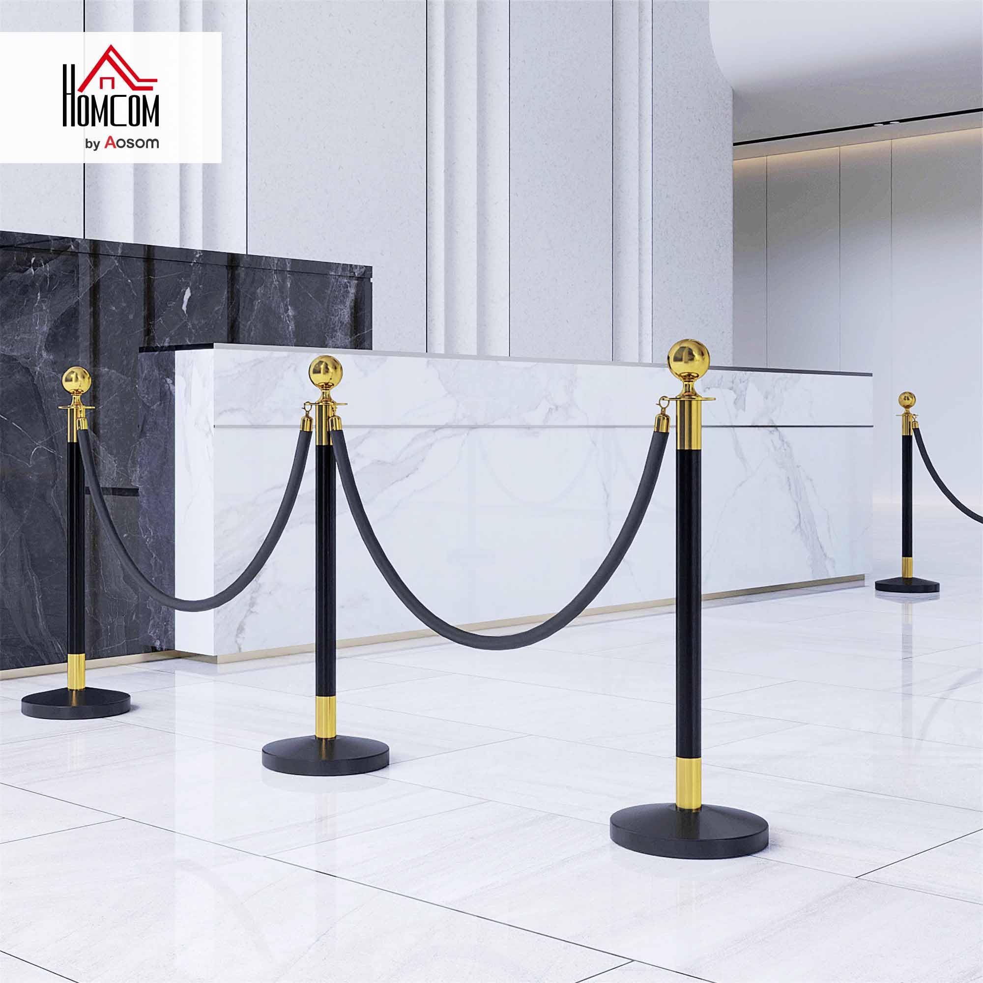 HOMCOM Colonnine Segnapercorso con Corda Vellutata di 1.5 m e Base Riempibile, Paletti Delimitazione Transenna Eliminacode in Acciaio Inox, per Hotel e Ristorante, Ø32x96 cm, Nero