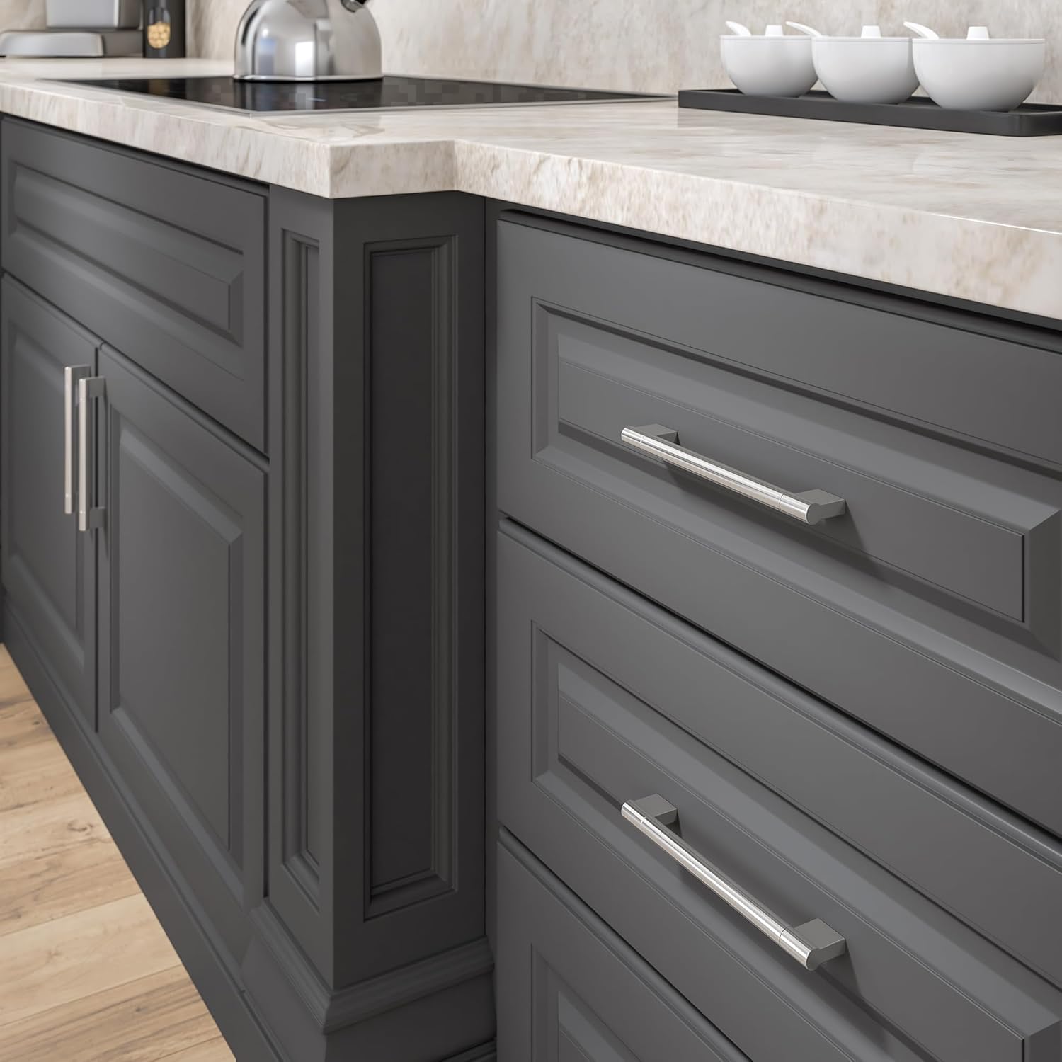 Richelieu BP527180195 Avellino Collection Brushed Nickel Cabinet Handle 7 1/16 inch (180 mm) Center to Center Cabinet Bar Pull, Modern Drawer Pull for Kitchen, Bathroom, and Dresser, 1 Pack