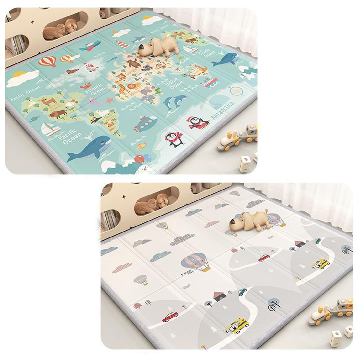 Tappetino da Gioco per Bambini,Reversibile Pieghevole E Morbido,Impermeabile,Facile Pulire,Ideale per La Camera Letto Sala Giochi della Cameretta dei Bambini(200 * 150 * 1.5cm,B)