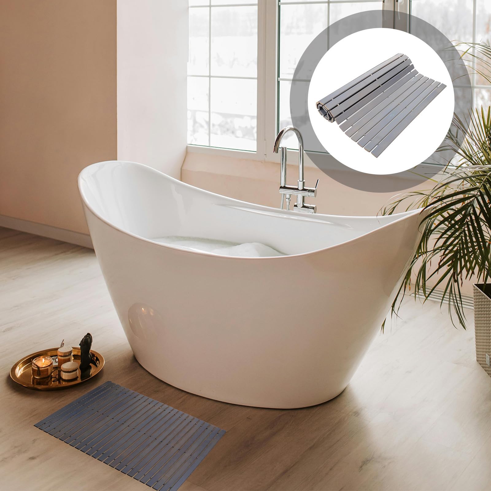 jojofuny Alfombrilla de Baño de Bambú Antideslizante, Esterilla de Ducha para Baño, para Habitación y Dormitorio