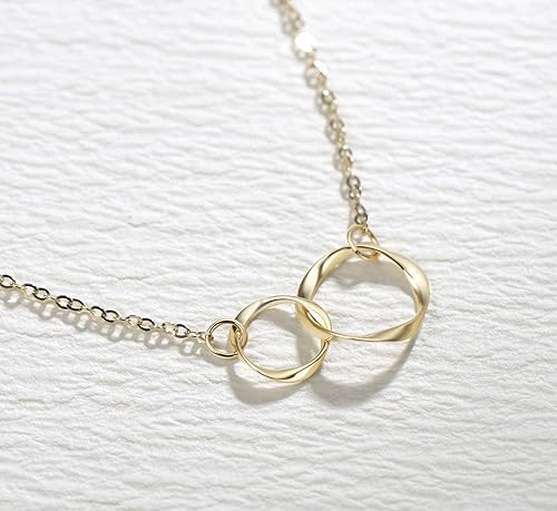 Miniatura 4 de AGVANA Regalos de Navidad Collar Pulsera de Oro Real de 14K para Mujer Dos Círculos de Eternidad Entrelazados Collar Pulsera Madre Hija Joyería Fina