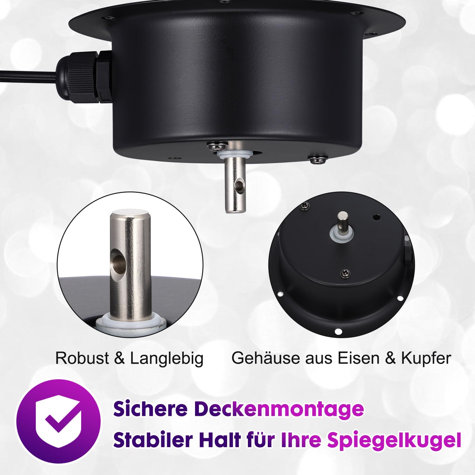 Amosfun Motore a sfera a specchio, motore a sfera da discoteca, motore elettrico da 4 W, con unità da 2,5 giri/min, braccio, installazione semplice, ideale per l'illuminazione di palcoscenici di feste