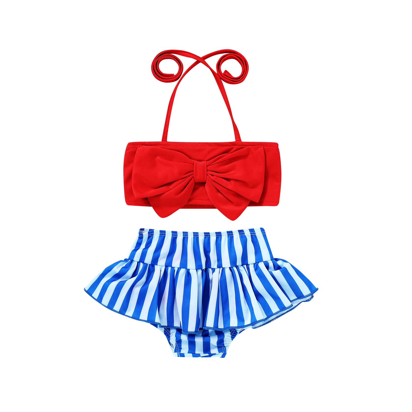 JEELLIGULAR Baby Girl Babies Swimwear Bowknot Stripe Swimsuit Bathing Suit Bikini Set Outfits Summer