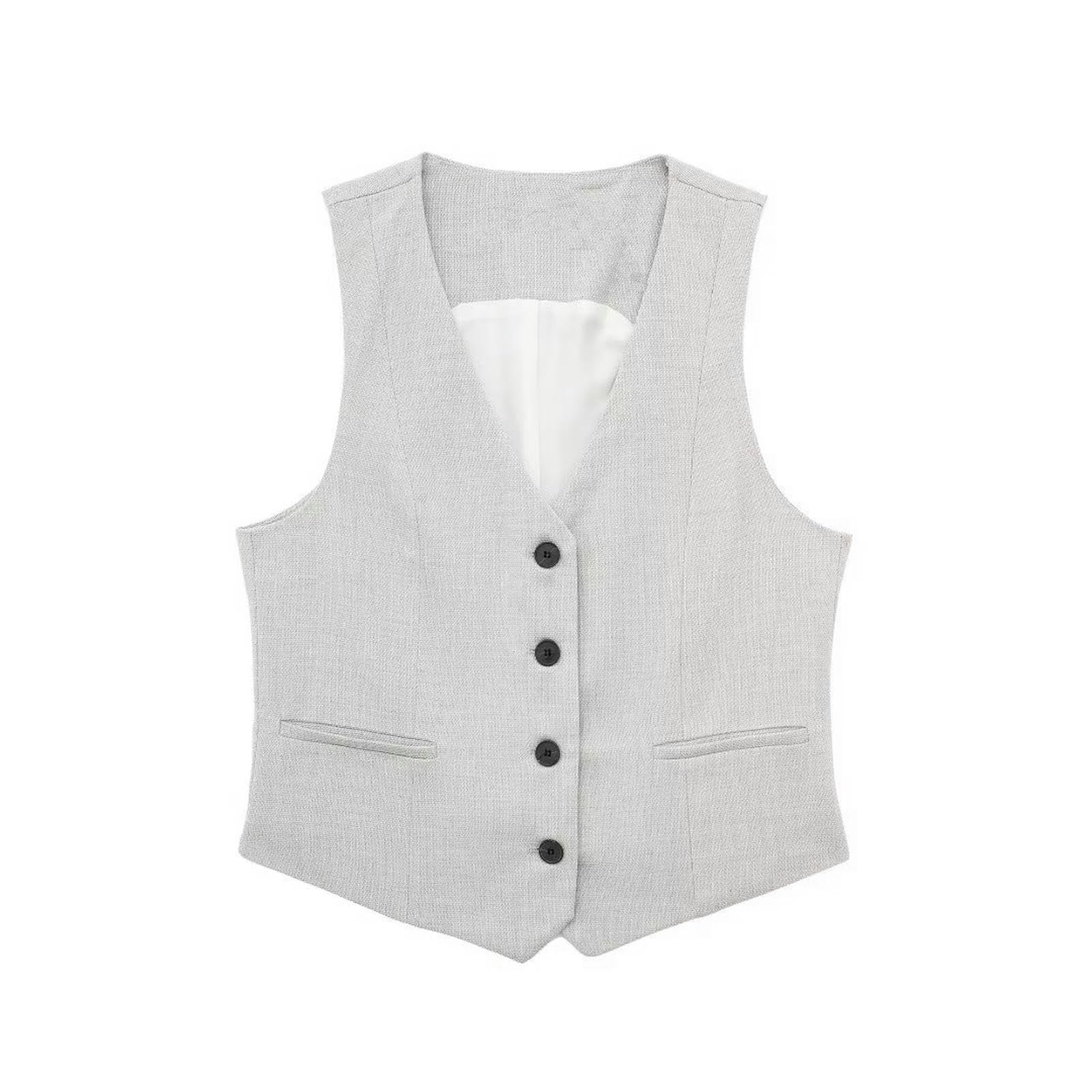 Gilet court et pantalon droit taille haute pour affiner la silhouette costume femme XS