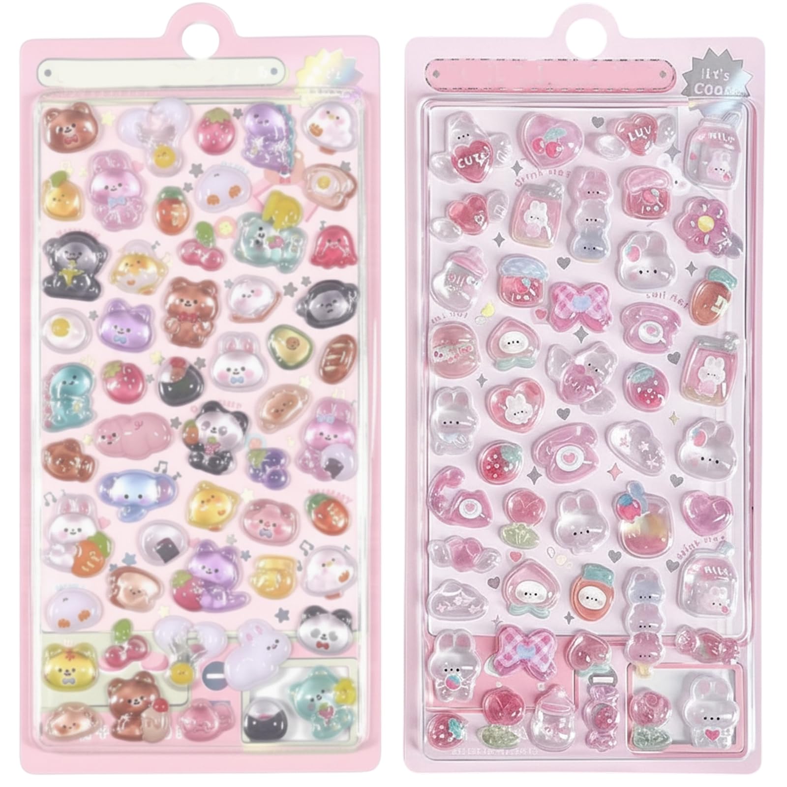 2PCS Cute 3D Stickers for Kids & Adults, Kawaii Stickers Pack with Puffy Stickers and Glitter Stickers for Water Bottles, Scrapbooks, Planners, Laptops, Party Bag Filler Rewards Gifts