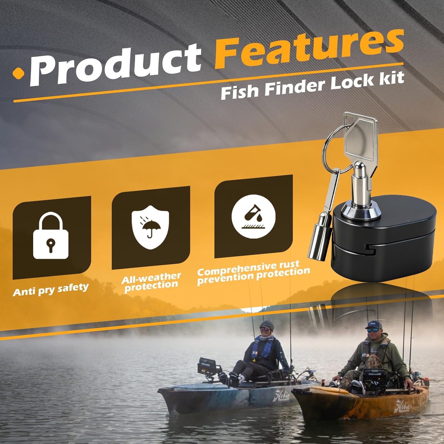 Fish Finder Lock Aluminum Alloy, Fishing Graph Security Hardware for Gimbal Mount, Fits for Garmin, Lowrance and Humminbird Units