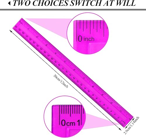 Miniatura 2 de 30 reglas transparentes, reglas de plástico de 12 pulgadas para la escuela, el hogar u oficina, reglas de plástico transparente, colores surtidos.