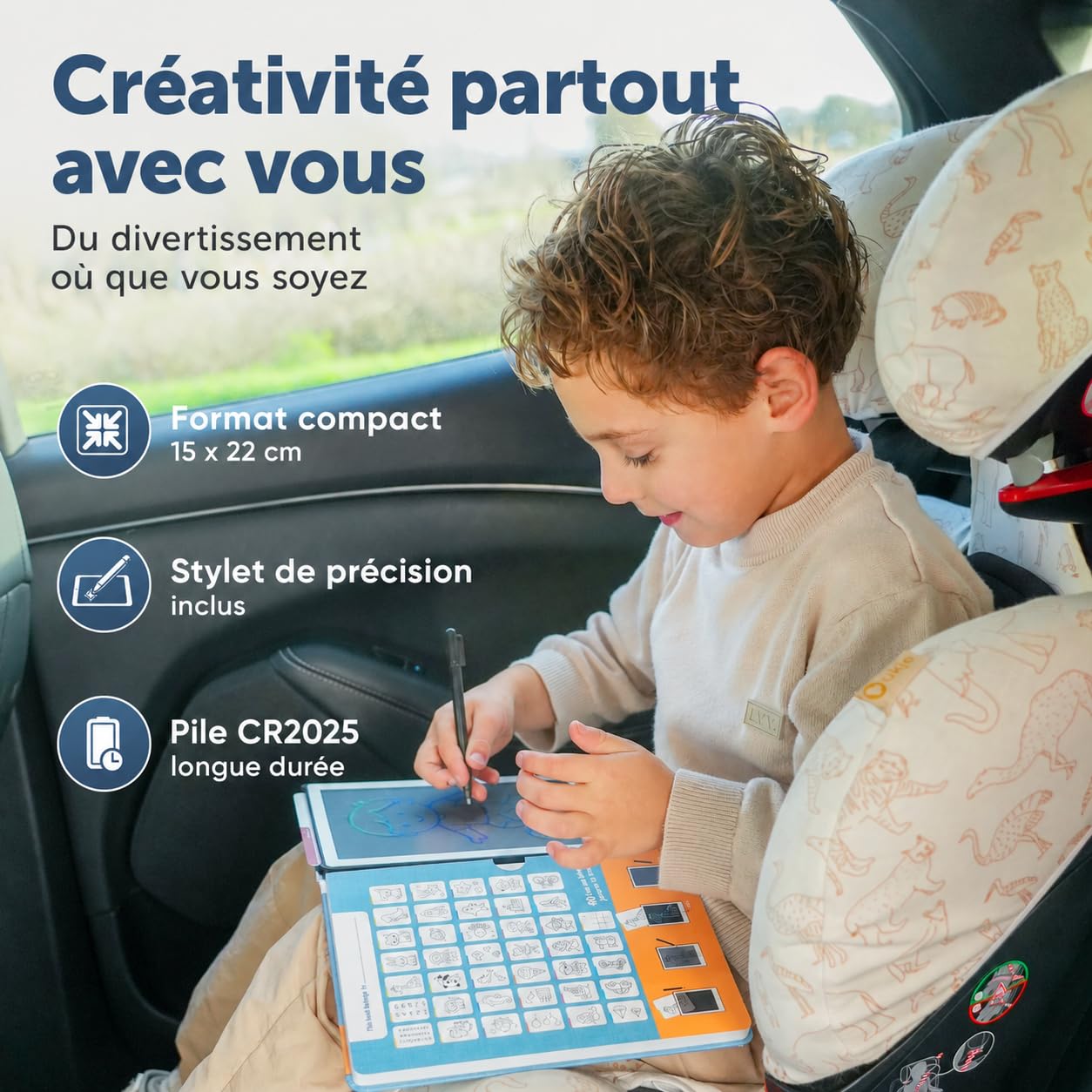 Zazu Fun Tablette à Dessin LCD pour Enfants - 8,5 Pouces Tablette de Dessin avec 40 Cartes de Modèle & Stylo, Fonction d'Effacement & Bouton de Verrouillage - Jouet Éducatif Créatif pour Maison