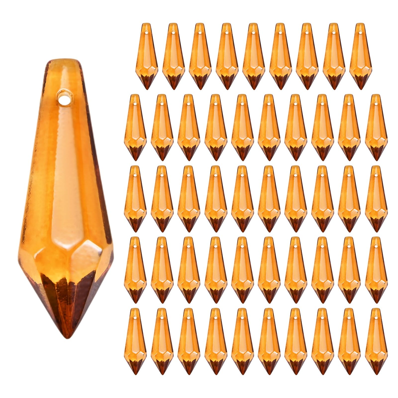 M METERXITY 50-Pack Crystal Icicle Prisms, 34mm/1.34 Inch Chandelier Pendant Maker Hanging Crystals Chandelier Prisms for Home/Windows/Garden/DIY Decoration[Brown]