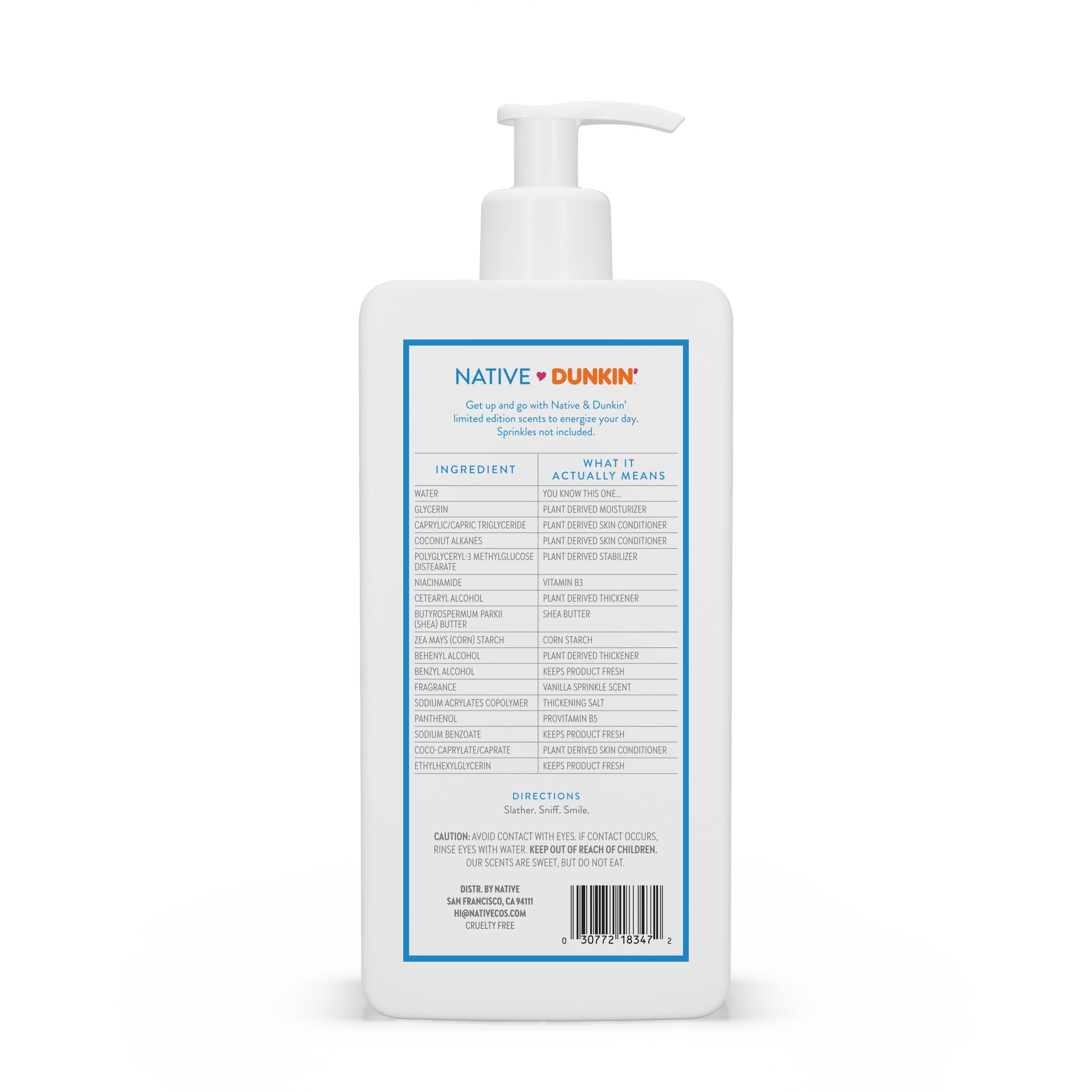 Native Body Lotion, Dunkin Vanilla Sprinkle, Moisturizer for Dry Skin with Plant-Based Ingredients, 16.5 oz