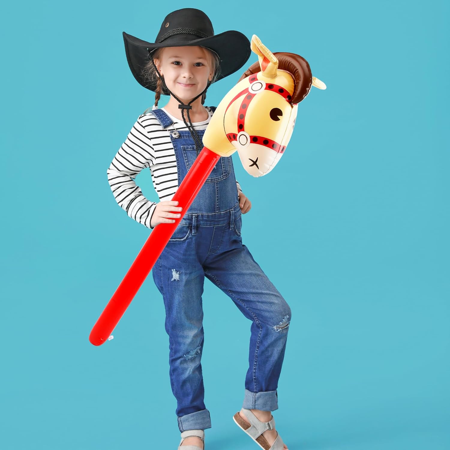24 Pack 40 Inch Inflatable Stick Horse Blow Up Horse Head Stick Cute Blow Up Pony Stick Inflatable Horsehead Stick Balloon for West Cowboy Themed Party, 12 Colors