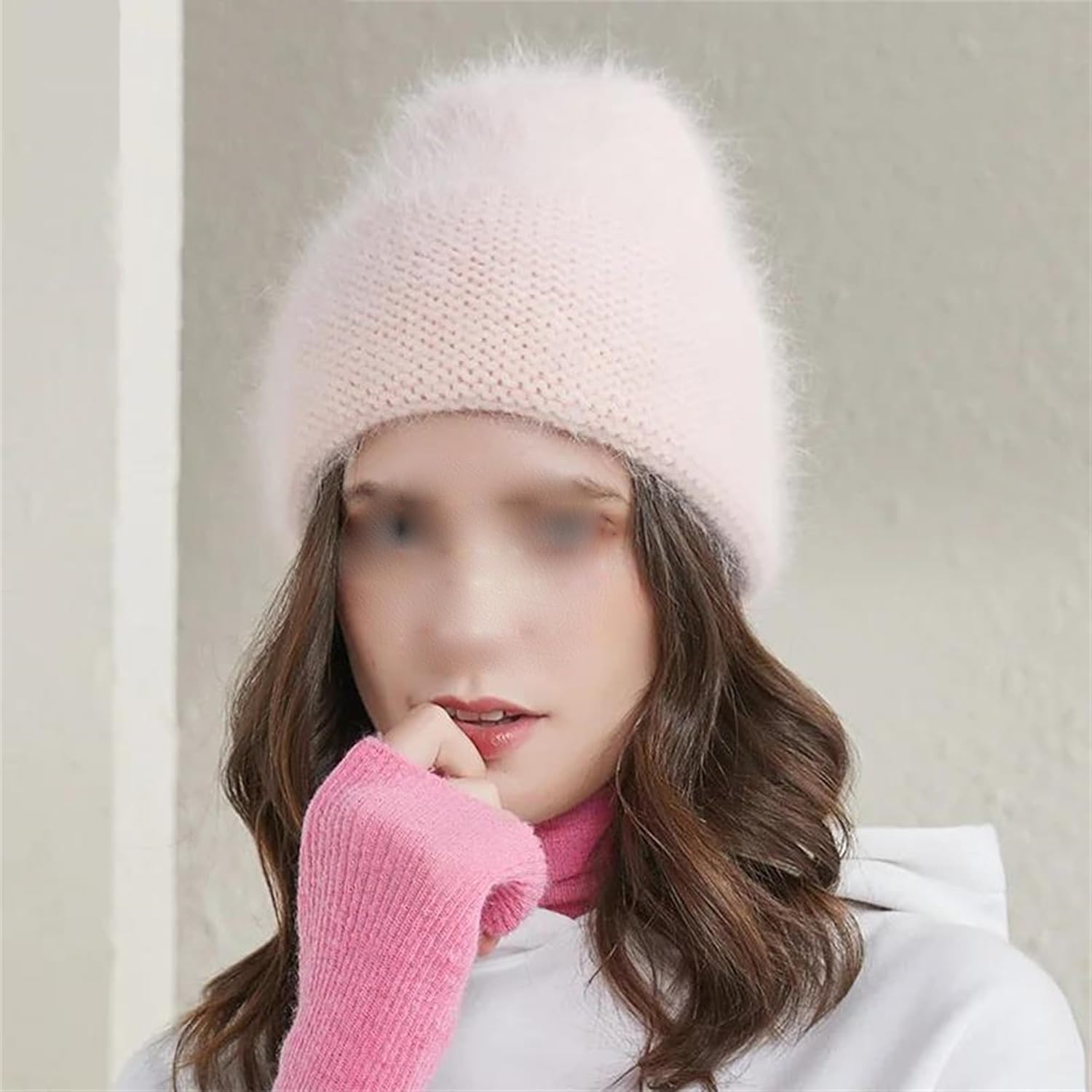 Women's Winter Russian Style Outdoor Cold Weather Hat Thick Warm Angora Beanies Fashion Solid Color Wool Knit Skullies Caps