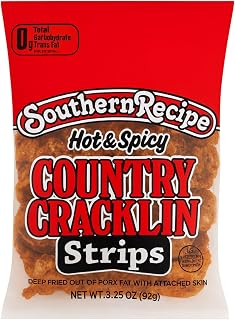 Southern Recipe Original Country Cracklin Strips | 3.25 oz Bag | Pork Strips | Crunchy, Keto-Friendly Southern Snack (3 Count Hot & Spicy)
