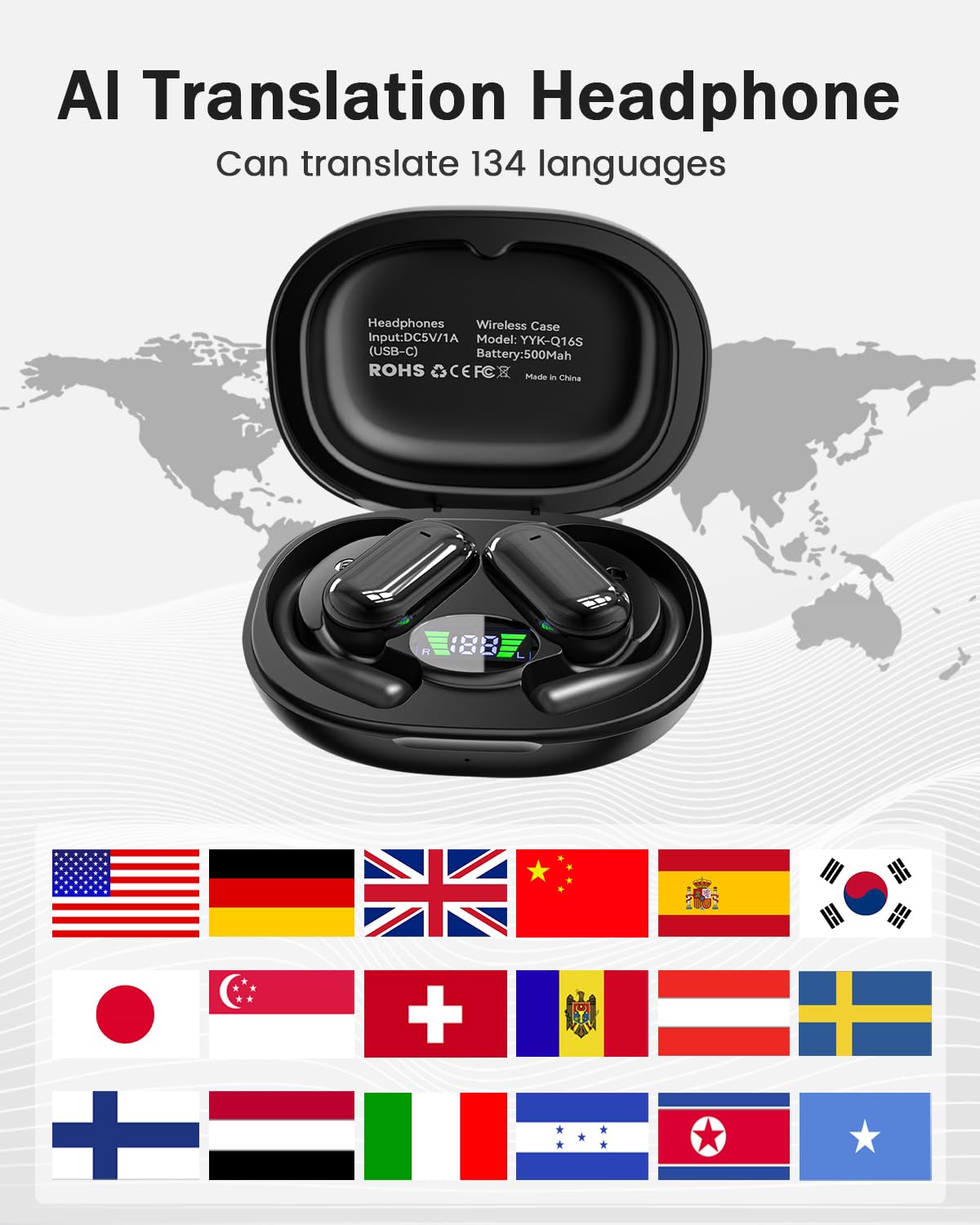 Écouteurs Traducteur Vocal Instantané MONODEAL – 164 Langues, écran Tactile, Bluetooth 5.4, Pour Voyages