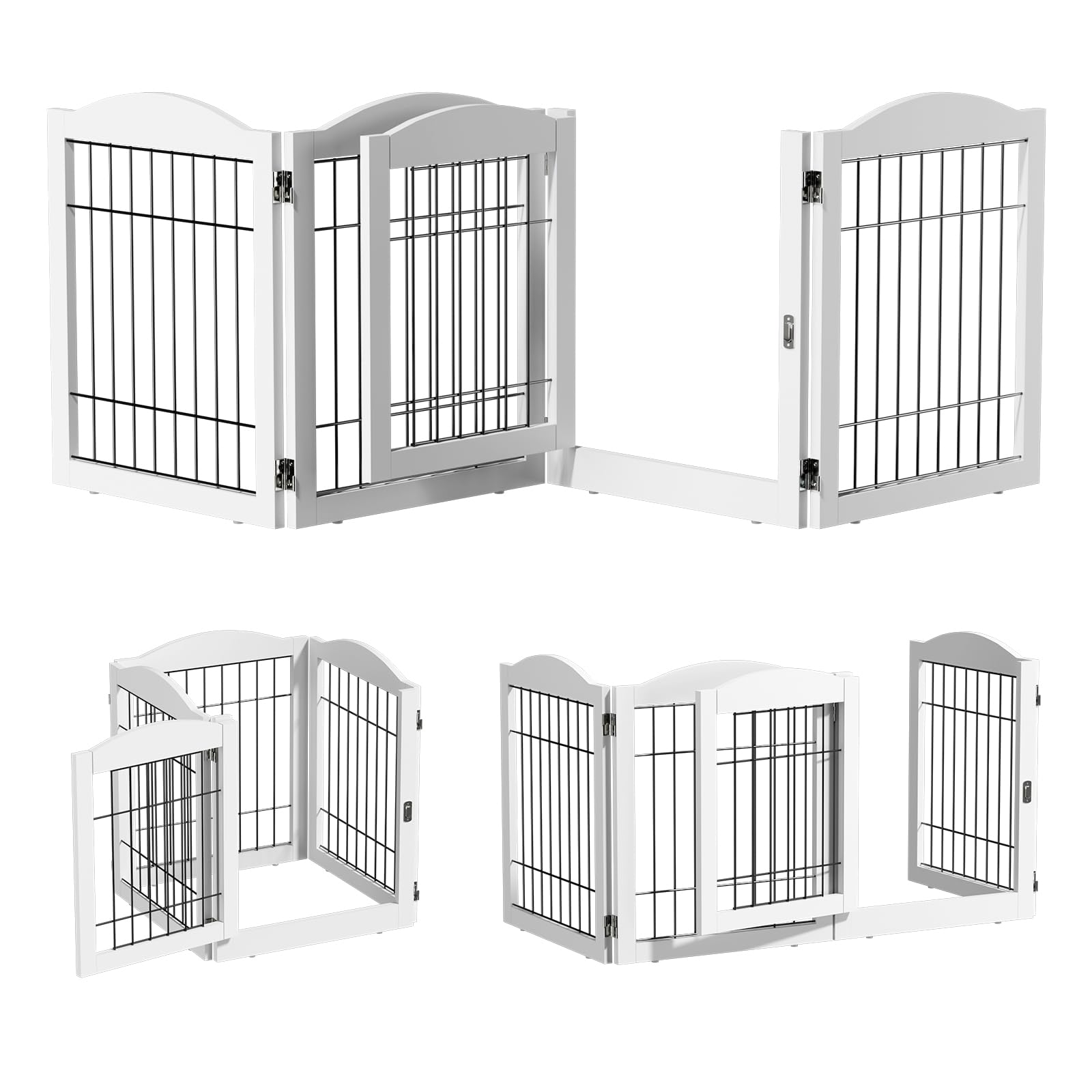 VINGLI Freestanding Pet Gate, Dog Gate with Walk Through Door, Foldable Pet Safety Fence for Stairs Doorways Fireplace (24" H - 4 Panels)