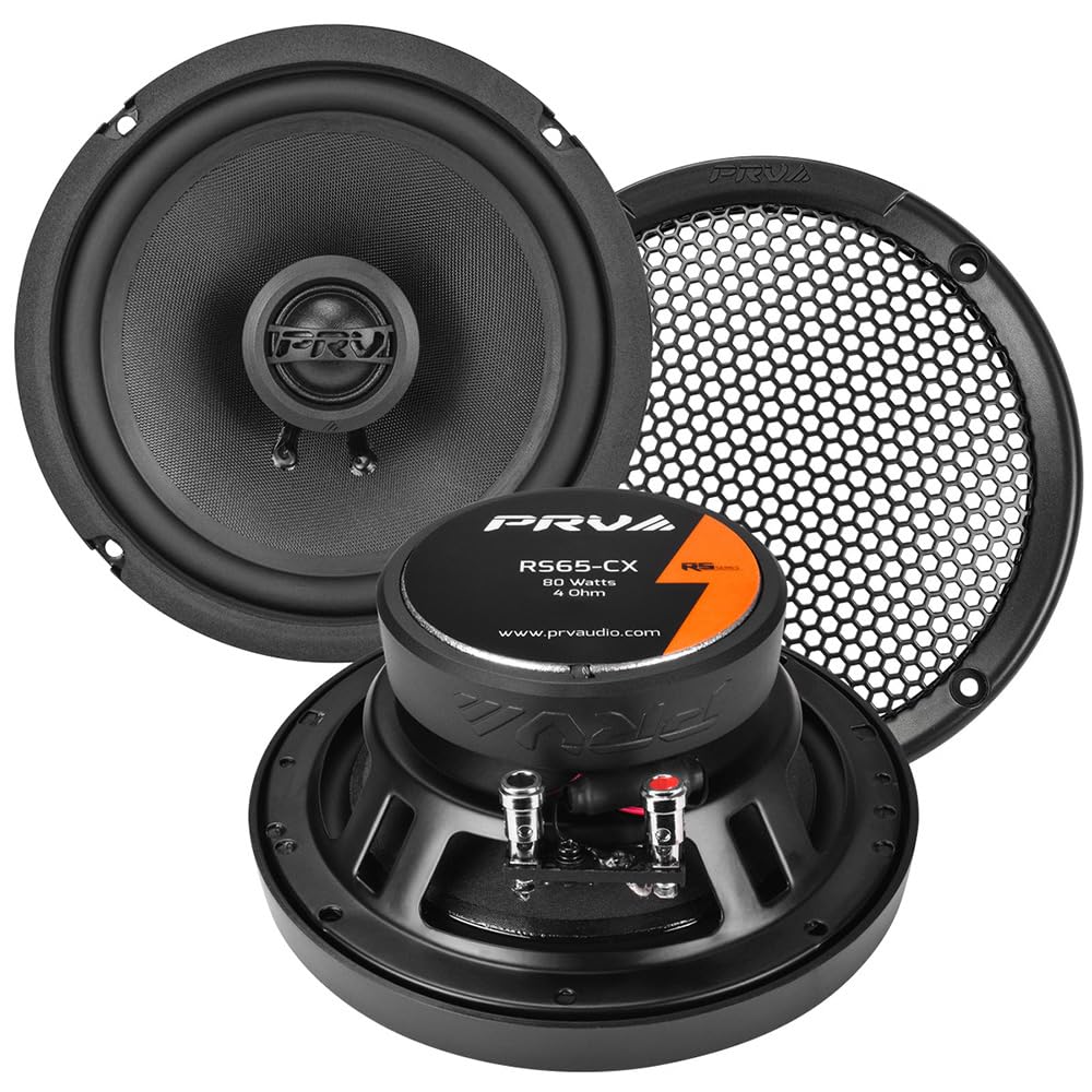 PRV AUDIO 6.5 Inch 2-Way Car Coaxial Speakers 160 Watts per Pair 4 Ohm RS65-CX, Premium Speaker Built-in Neodymium Tweeters with Grill Included -