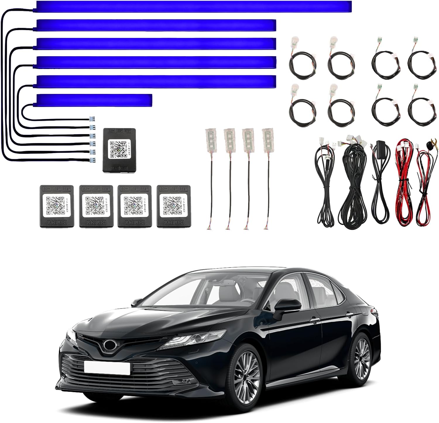 Acrylic Interior Car LED Strip Light WithWireless APP, for Toyota Camry XV70 2018, 2019, 2020, 2021, 2022, 2023, 2024 RGB 18 in 1,16 Million ColorsSound Active Function Car Neon Lights