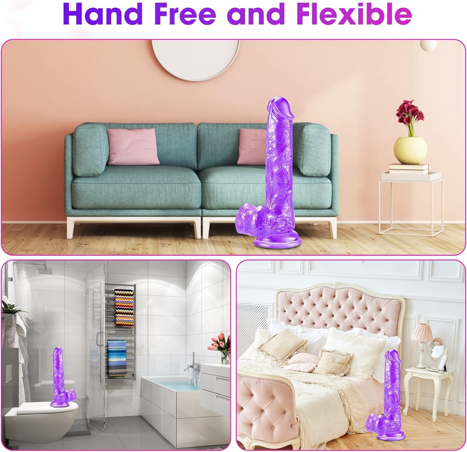 6 inches Realistic Dildo for Beginners, Silicone Anal Dildos with Strong Suction Cup Base, Lifelike Fake Penis, Adult Sex Toys for G spot Stimulator Anal Plug Training Sets (6"Purple) — view 4