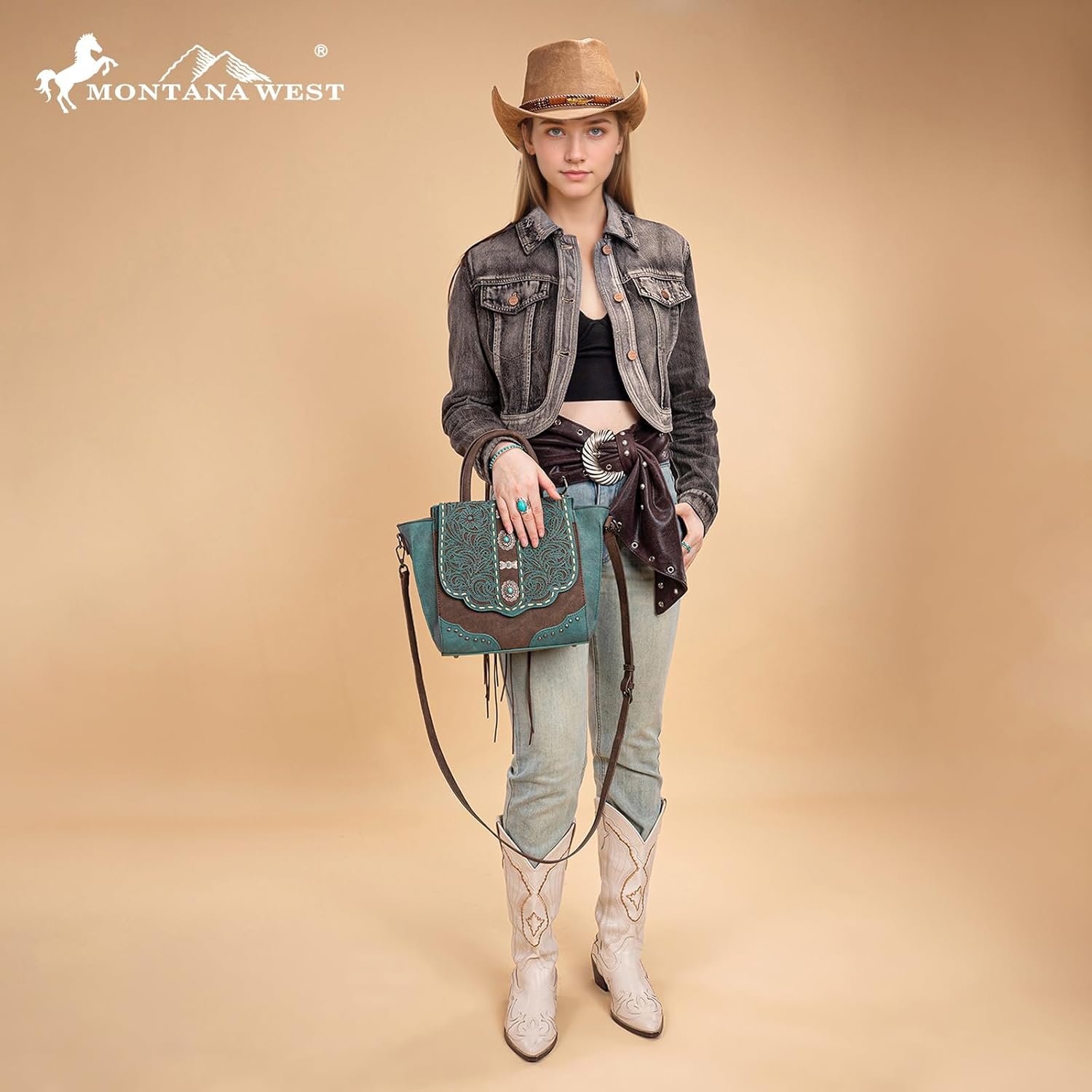 Montana West Western Tooled Crossbody Bag for Women Designer Top Handle Handbags - Image 2