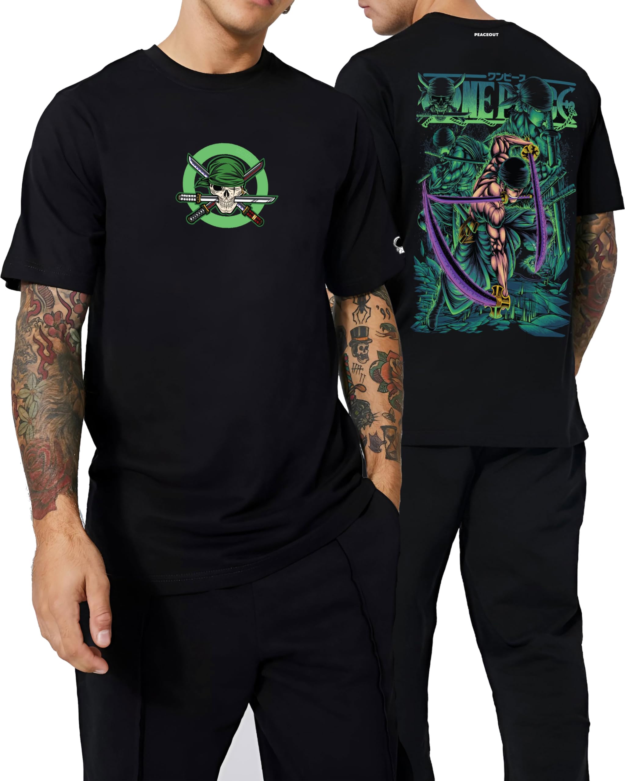 peaceout Zoro Inspired One Piece T-Shirt for Men & Women Black Anime Tee Regular Fit 100% Cotton-picture-43