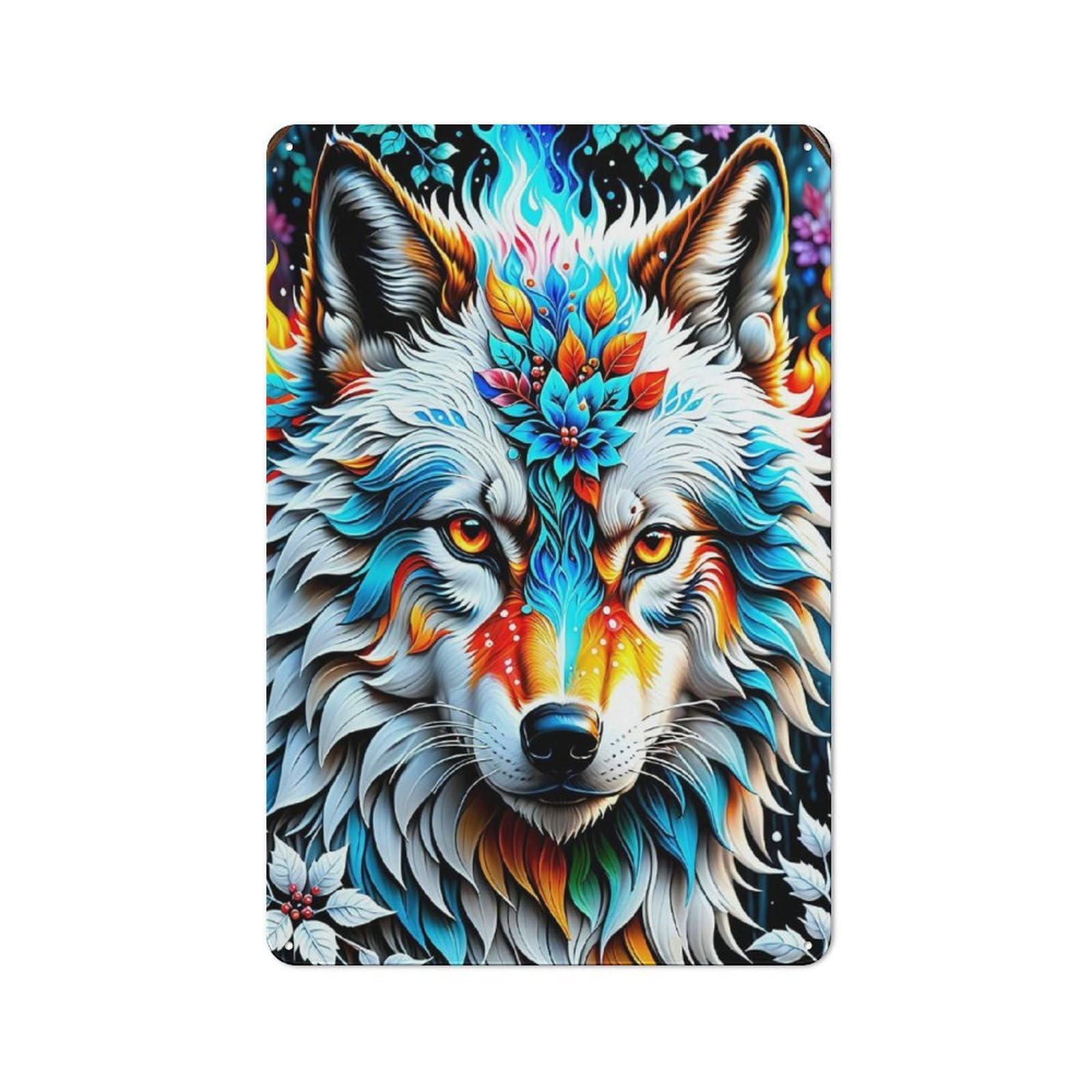 Retro Mythical Wolf Metal Sign 30x20cm, Home Bar Decor for Pub, Home Bar, Shed Or Man Cave, for Relaxed Wall Styling