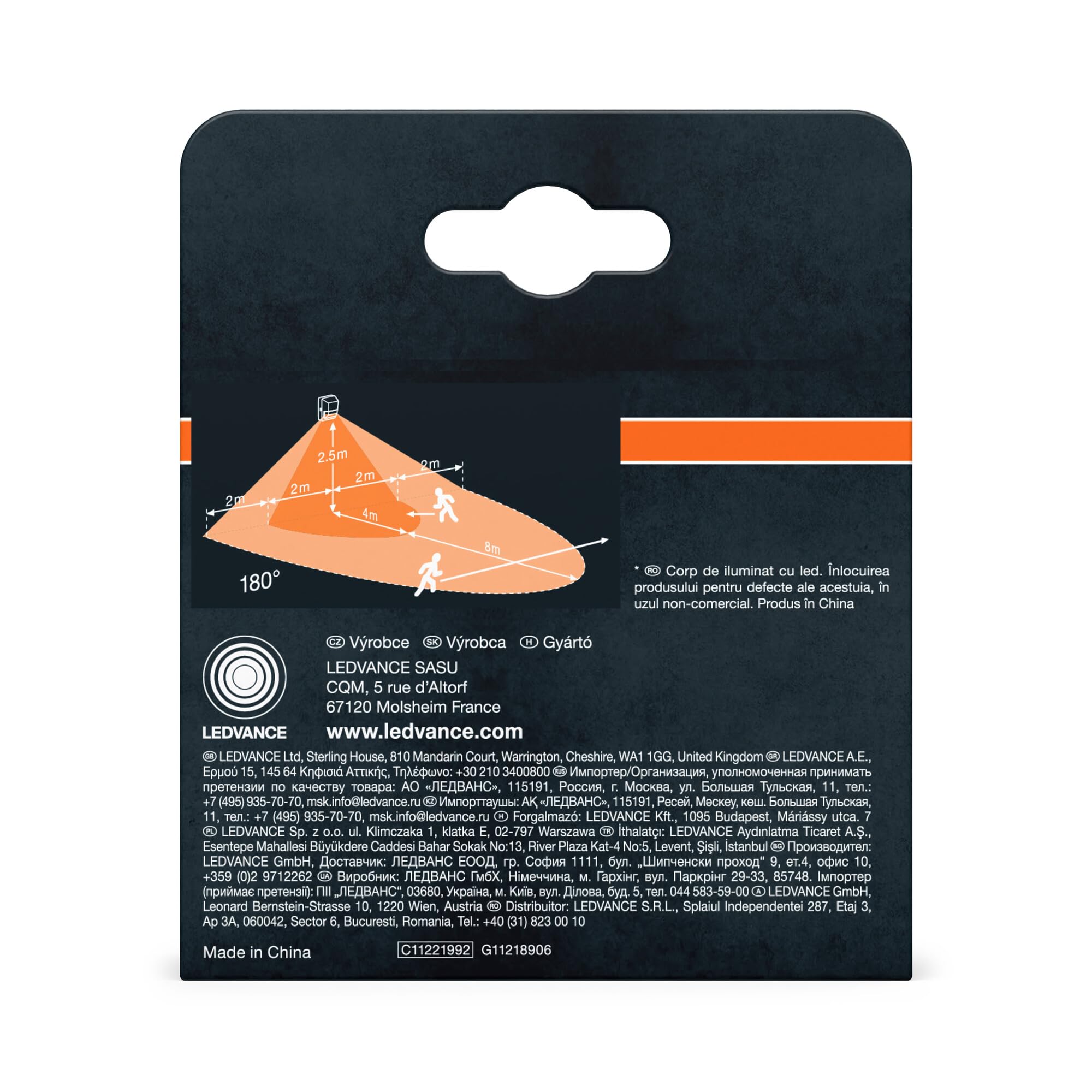 OSRAM SENSOR Wandleuchte mit 180° Bewegungs- und Lichtsensor für bündige Deckenmontage, Weiß, IP55-Schutz, für Eingangsbereiche