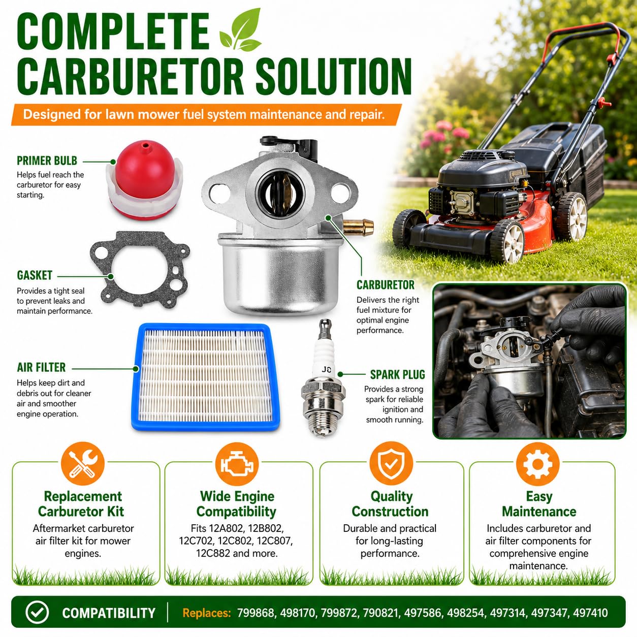 Photo 1 of Hoypeyfiy Carburetor Replacement for BS Lawn Mower Engines