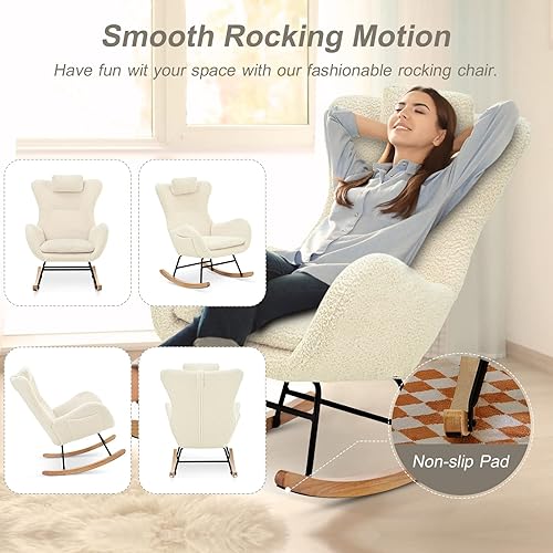 Miniatura 5 de Mecedora para habitación del bebé, sillas de lectura tapizadas de peluche para interiores con respaldo alto, silla de enfermería acolchada con