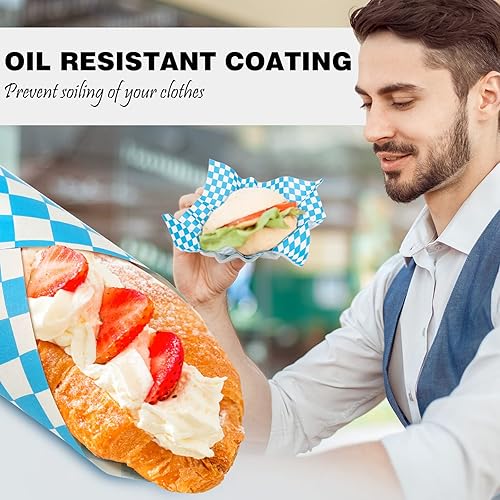 Miniatura 18 de Spakon 1000 hojas de papel encerado para alimentos de 12 x 12 pulgadas a cuadros encerados secos para envolver sándwich, revestimientos de cestas