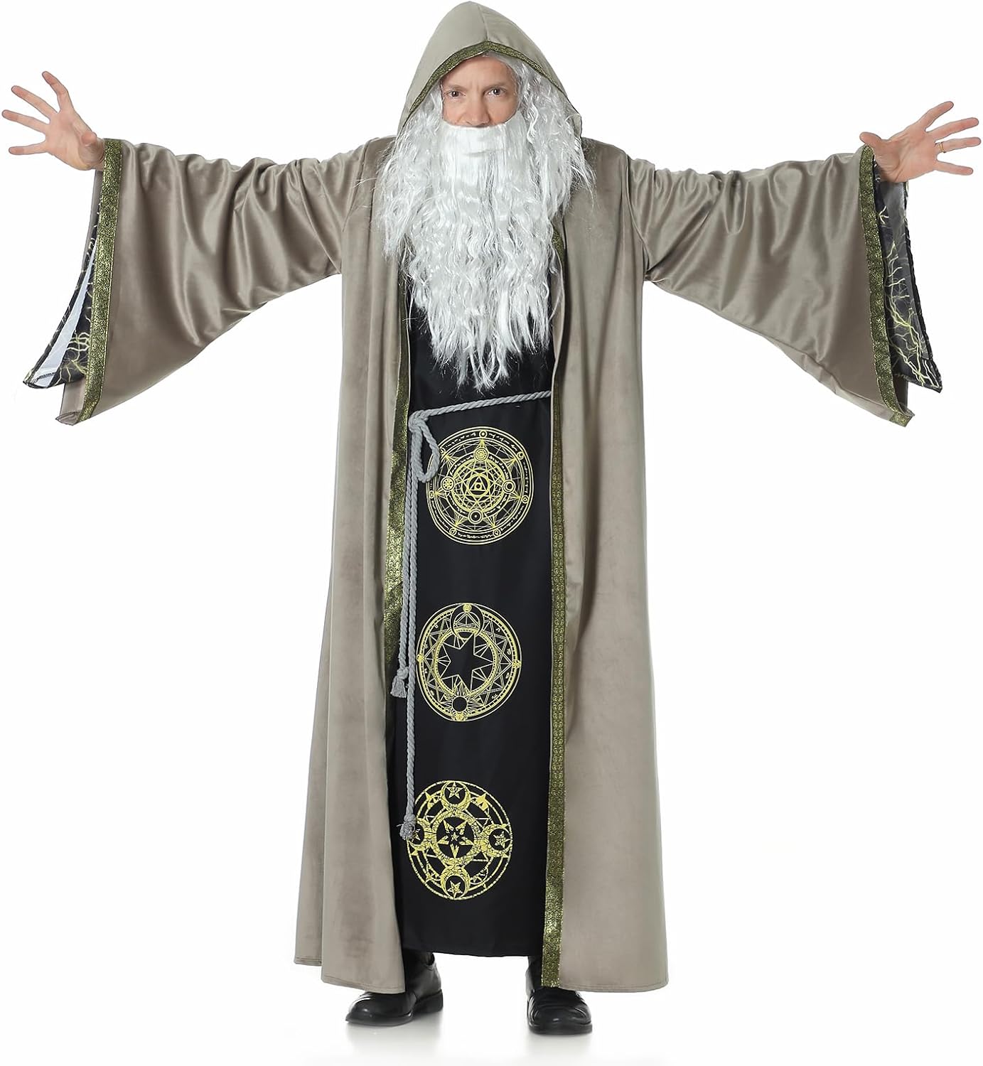 Velvet Wizard Robe with Hooded and Sleeves, Halloween Vampire Witch Wizard Cloak Fancy Cosplay Costume - Image 4