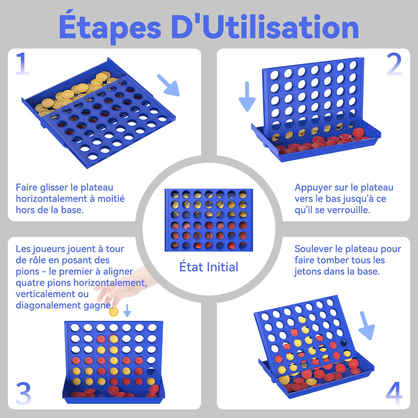 Jeu de Société 4 en Ligne Format Standard pour Enfants 3+ Ans, Cadeau Noel pour Fille Garçon, Jeux de Stratégie Portable
