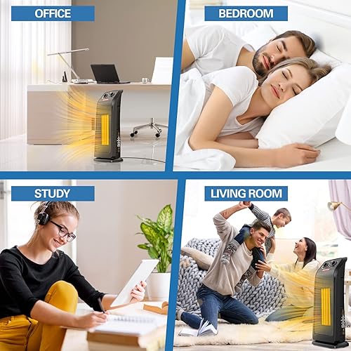 Miniatura 7 de ECOWELL Calentador eléctrico de cerámica de calentamiento rápido de 1500 W con termostato, calentador de torre de 18 pulgadas para uso en