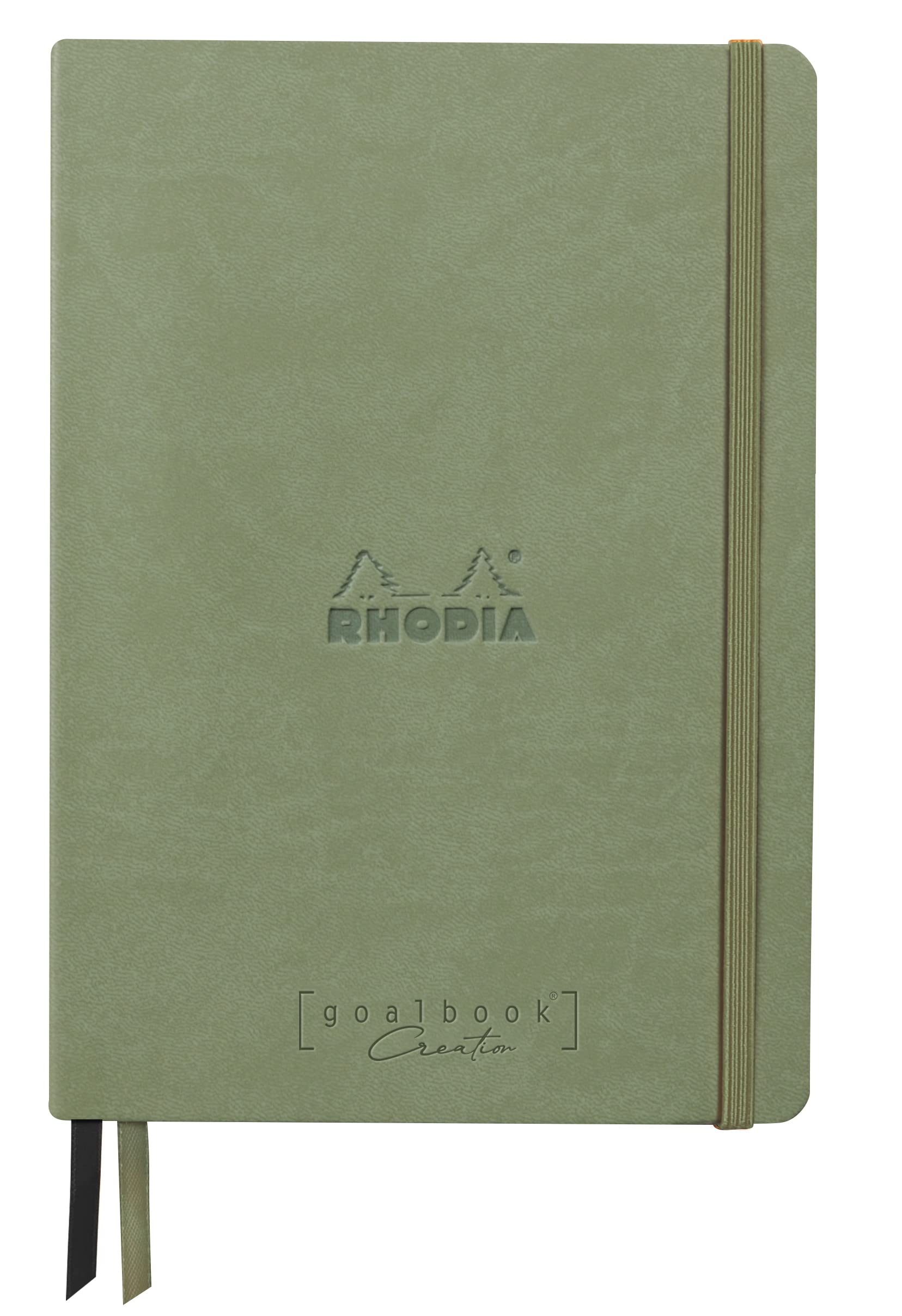 RHODIA 194446C - Rigid Notebook Goalbook Creation Céladon - A5 - 14.8 x 21 cm - Dotted - 160 pages Paper Maya Black 120 g/m² - 2 Ribbons - Faux Leather Cover
